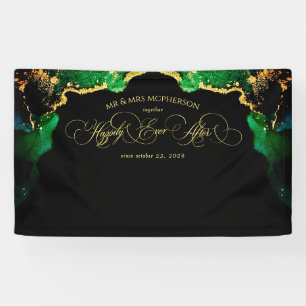 Black Green Elegant Script Wedding Backdrop Banner