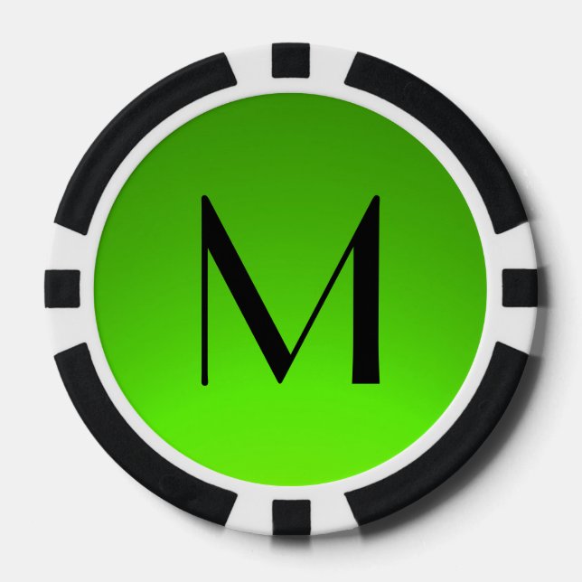 Black green fade custom monogram poker chips (Front)