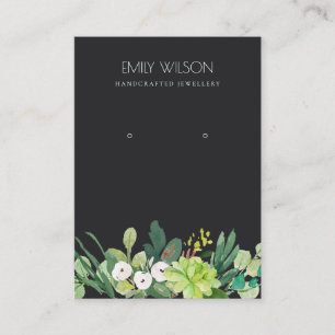 BLACK GREEN FAUNA SUCCULENT PEONY EARRING DISPLAY BUSINESS CARD