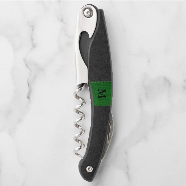 Black & green faux leather corkscrew (Front)