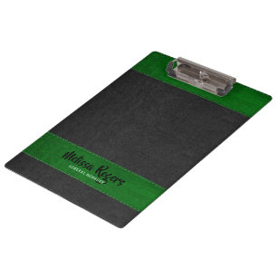 Black & Green Faux Leather Stitches Effect Clipboard