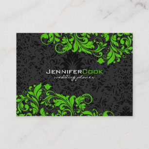 Black & Green Floral Damasks 5 Wedding Planner Business Card