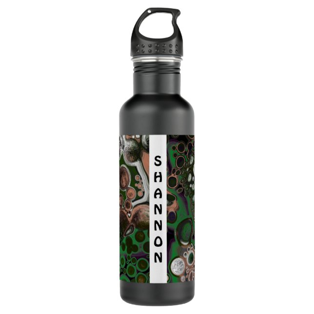 Black, Green Fluid Art Marble Personalised    710 Ml Water Bottle (Front)