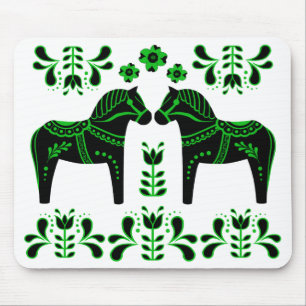 Black/green Folk Dala horse/Folk Friesian Mouse Mat