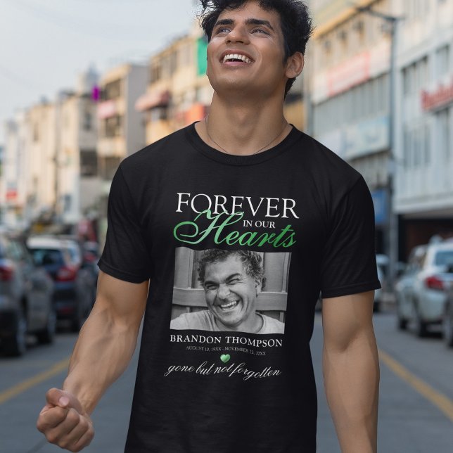 Black Green Funeral Photo Memorial T-Shirt (Creator Uploaded)
