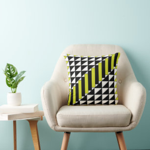 Black Green Geometric Triangle Rectangle Pattern Cushion