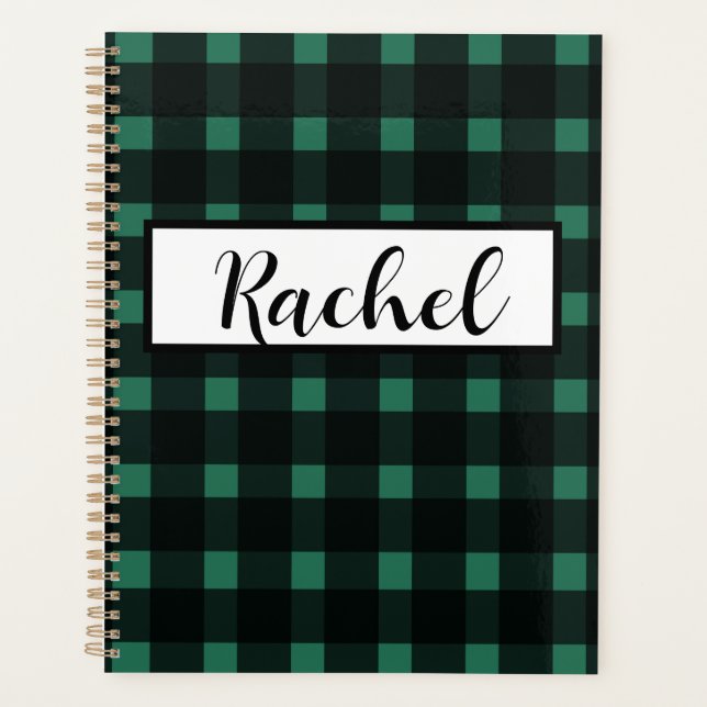 Black Green Gingham Personalised  Planner (Front)