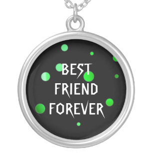 Black Green Glitter Faux Foil Best Friends Forever Silver Plated Necklace