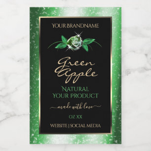 Black Green Glitter Stars Floral Product Labels