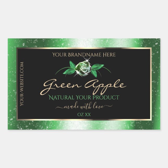 Black Green Glitter Stars Floral Product Labels (Front)