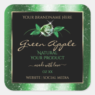 Black Green Glitter Stars Floral Product Labels