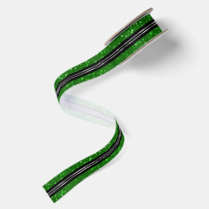 Black Green Glittery Background Shiny Silv Stripes Satin Ribbon