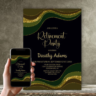 Black Green Gold Glitter Retirement Party Invitation