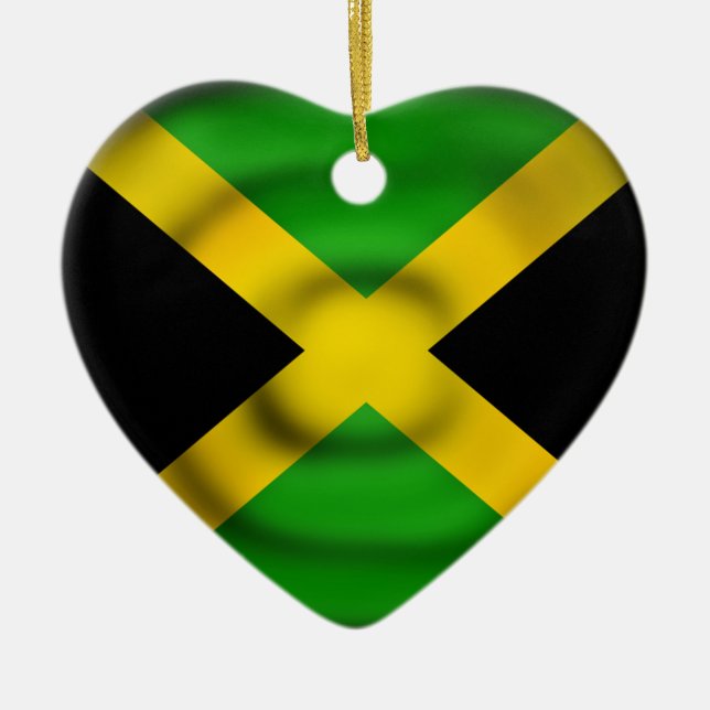 Black Green Gold Jamaica Heart Flag Ornament (Front)