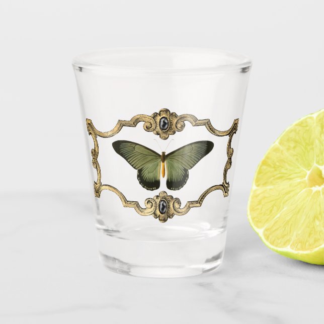 Black & Green Gothic Butterfly Shot Glass (Front)