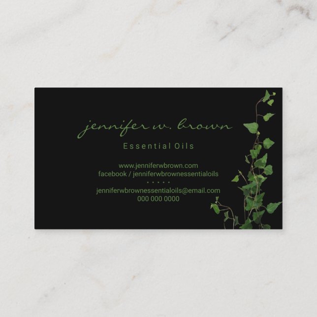 Black Green Ivy Plant Green Leaf Business Card (Back)