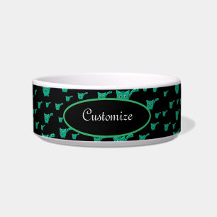 Black & Green Kitty Pattern Pet Bowl