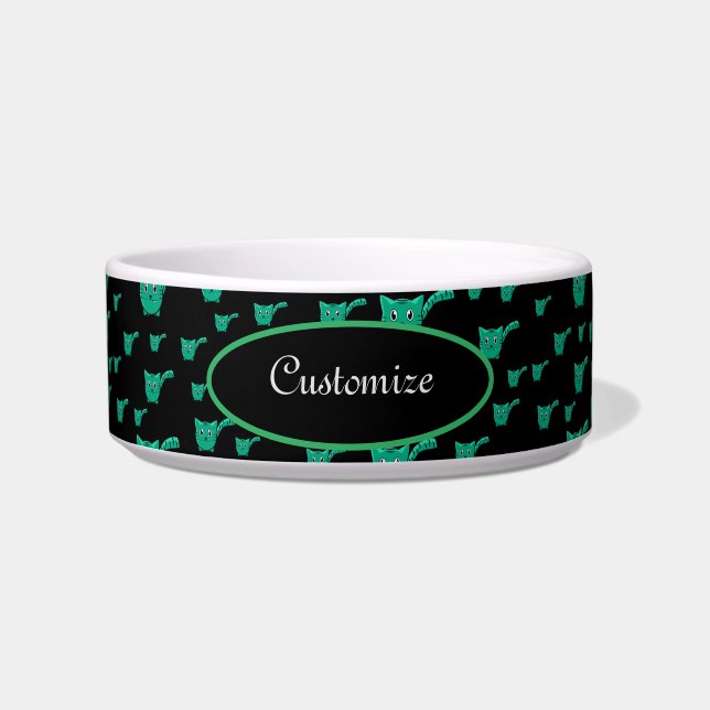 Black & Green  Kitty Pattern Pet Bowl (Front)