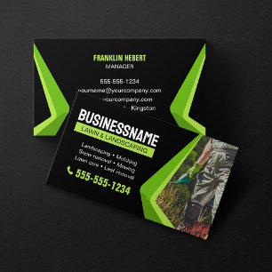 Black & Green Landscaping Mowing Lawn Maintenance Business Card