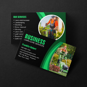 Black & Green Lawn Care Landscaping Mowing Business Card