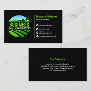 Black Green Lawn Care Landscaping Mowing Service Business Card