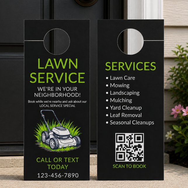 Black Green Lawn Care QR Code Door Hanger (Creator Uploaded)