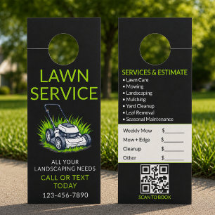 Black Green Lawn Care QR Quote Estimate Door Hanger