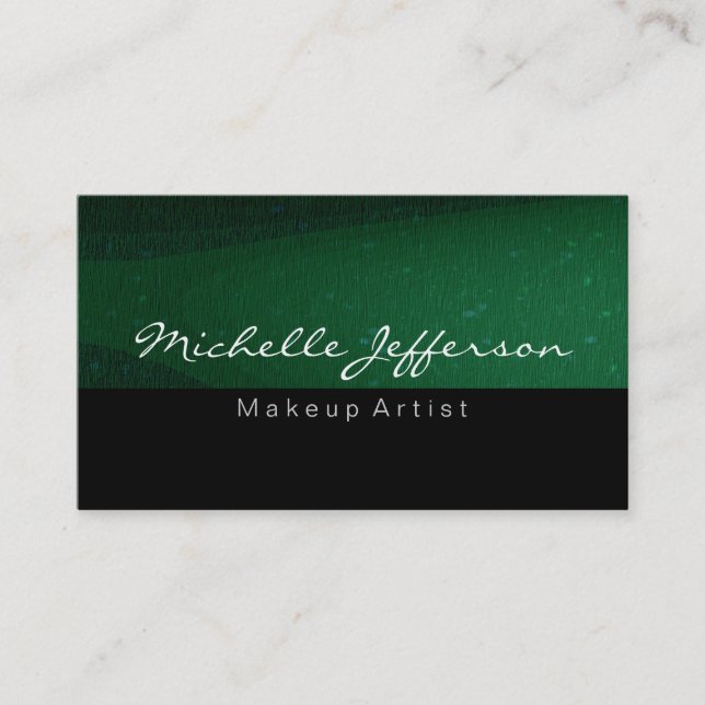 Black Green Makeup Artist Unique Business Card (Front)