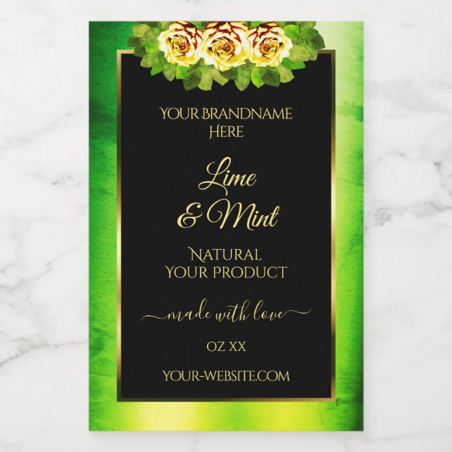 Black Green Marble Product Labels Flowering Roses (Single Label)