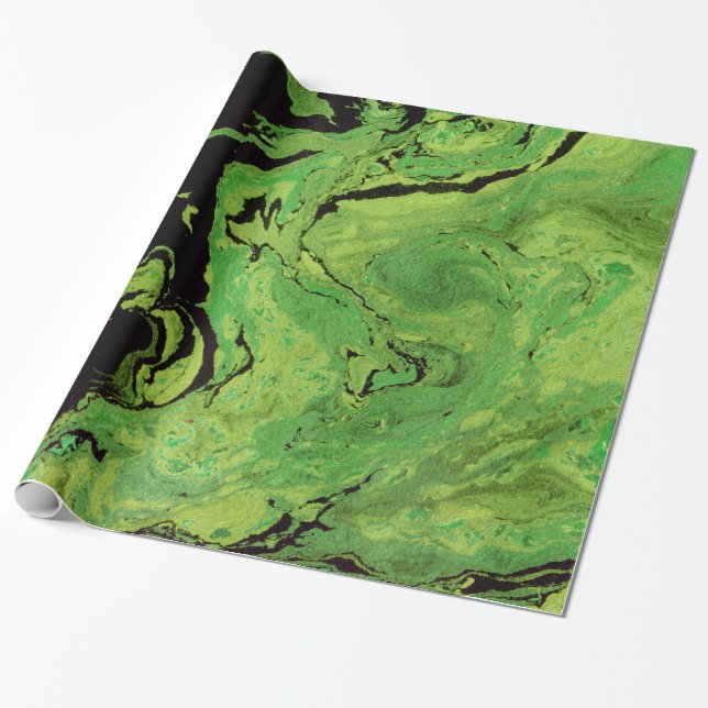 Black green marble wrapping paper (Unrolled)