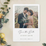 Black Green Minimalist Modern Photo Save the Date<br><div class="desc">This simple, modern photo wedding save the date flat card has a clean, fresh minimalist design. The front features a lively modern Save the Date text in black below your photo, your first names in an elegant medium dark shade of green and date and wedding location below that. This 'save...</div>