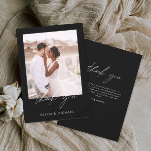 Black Green Minimalist Wedding Thank You Photo Card