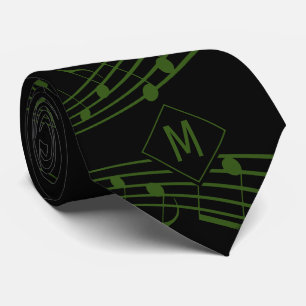 Black Green Monogram MUSICAL NOTES Tie