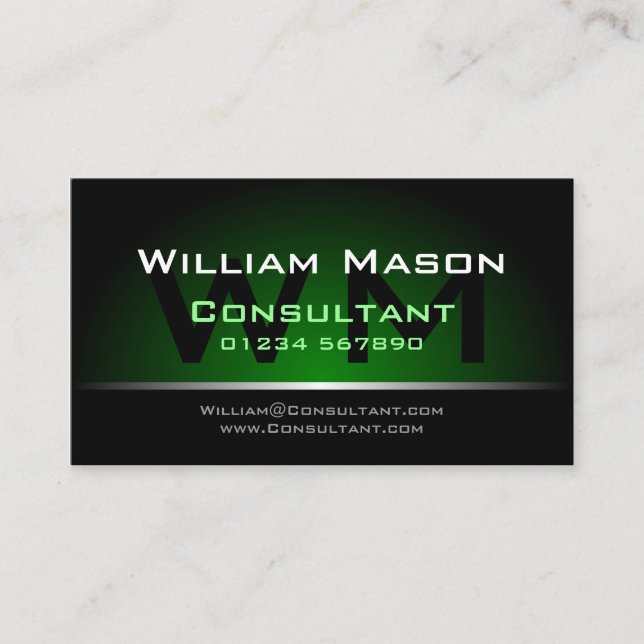 Black Green Monogram Professional - Business Card (Front)