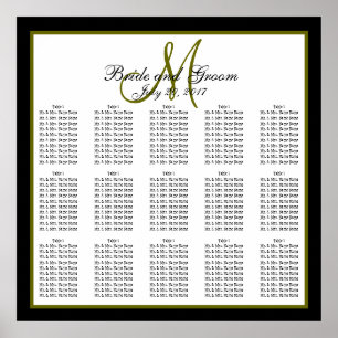 Black Green Monogram Wedding Seating Chart 150