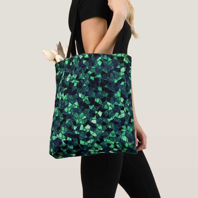 Black green mosaic with partially removed colour tote bag (Close Up)