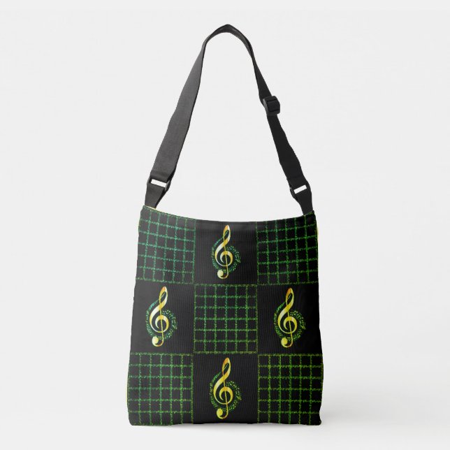 Black & Green Music Bass Notes Crossbody Bag (Front)