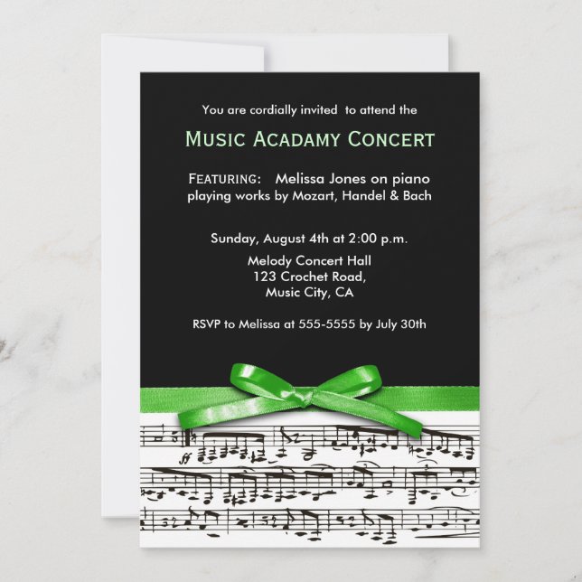Black & green musical concert recital performance invitation (Front)