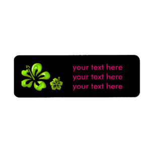 Black & Green Neon Hibiscus Floral Address Labels
