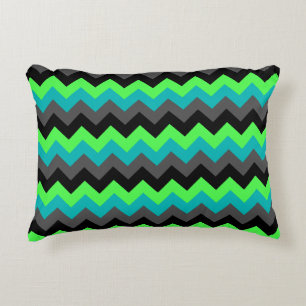 Black Green Ombre Chevrons Accent Pillow