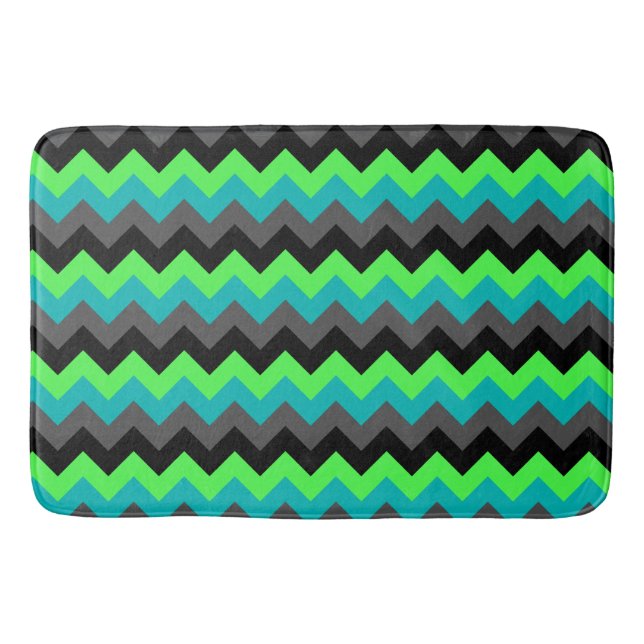 Black Green Ombre Chevrons Large Bath Mat (Front)