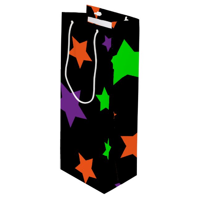 BLACK GREEN ORANGE PURPLE HALLOWEEN PATTERN WINE GIFT BAG (Front Angled)