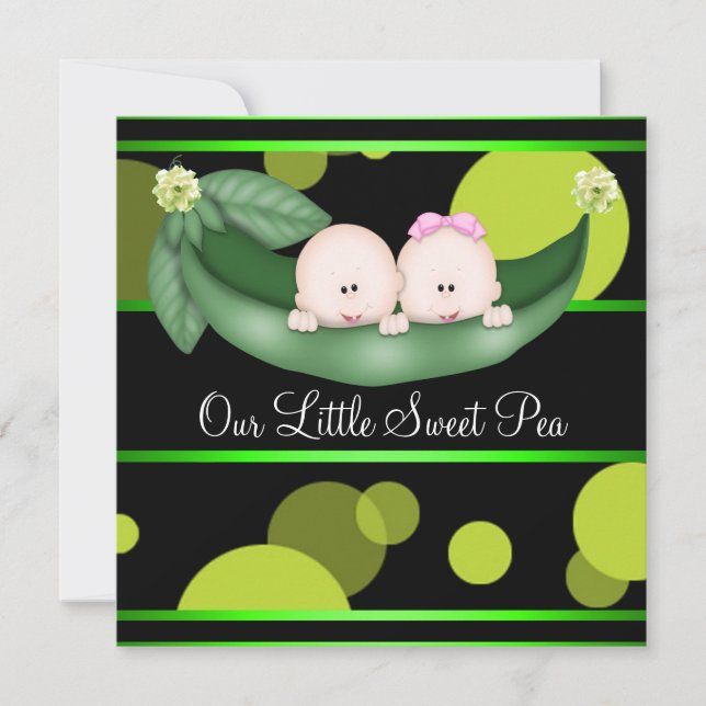Black Green Peas In A Pod Gender Reveal Party Invitation (Front)