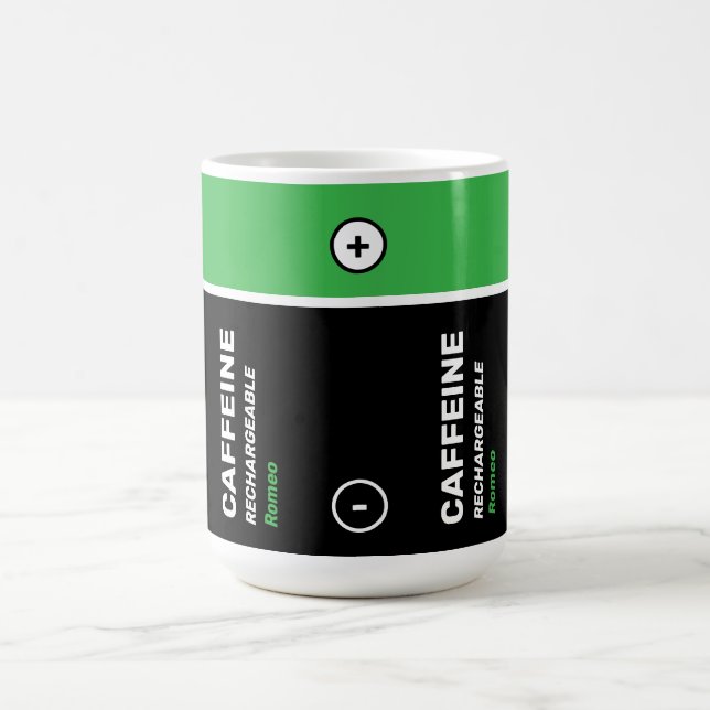 Black Green Personalised Coffee Rechargeable Mug (Center)