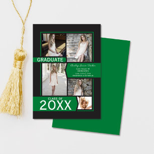 Black & Green Photo Collage Graduation Announcement