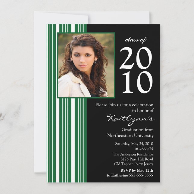 Black & Green Photo Graduation Invitation (Front)