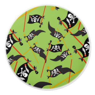 Black Green Pirate Flag Skulls White Bones Raiding Ceramic Knob