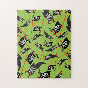 Black Green Pirate Flag Skulls White Bones Raiding Jigsaw Puzzle
