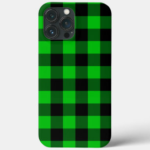 Black & Green Plaid Checked Modern iPhone 13 Pro Max Case