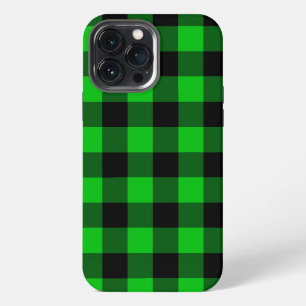 Black & Green Plaid Checked Modern iPhone 13 Pro Max Case